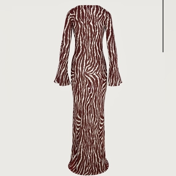 Andrea Sexy Zebra Print Long Sleeves See Through Maxi Dress - Picture 7 of 12